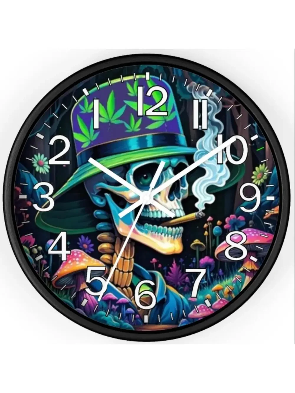 REVERSE TICKING CLOCK Psychedelic Blacklight Glow In The Dark Wall Clock New!